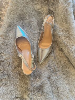 Silver Pointed-Toe Slingback wedges